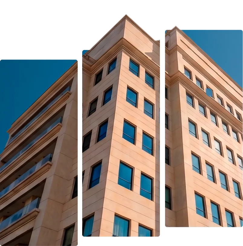 Três recortes verticais de um edifício reposicionado pela EQR